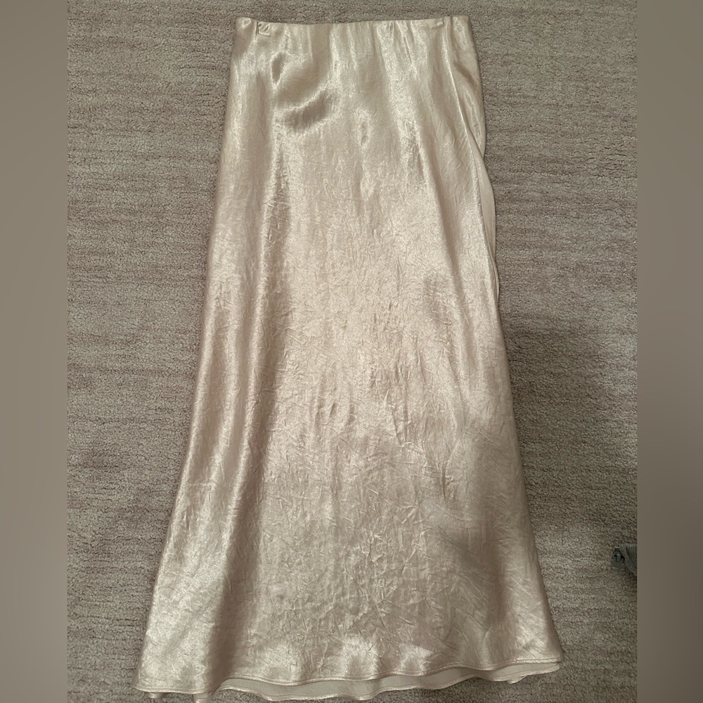 Silk midi skirt (champagne color) elastic waist band to make it comfortable!